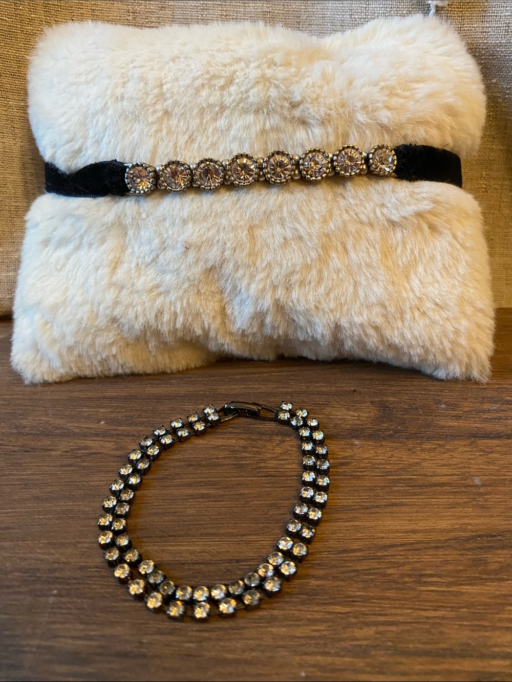 Vintage Rhinestone studded Bracelet & Velvet Ribbon Choker with crystal accents